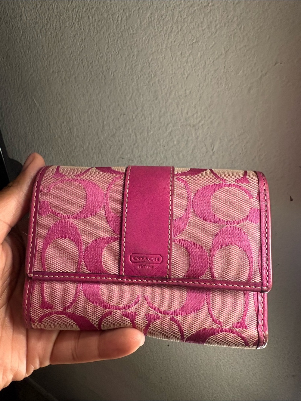 Coach Pink Signature Canvas Compact Wallet